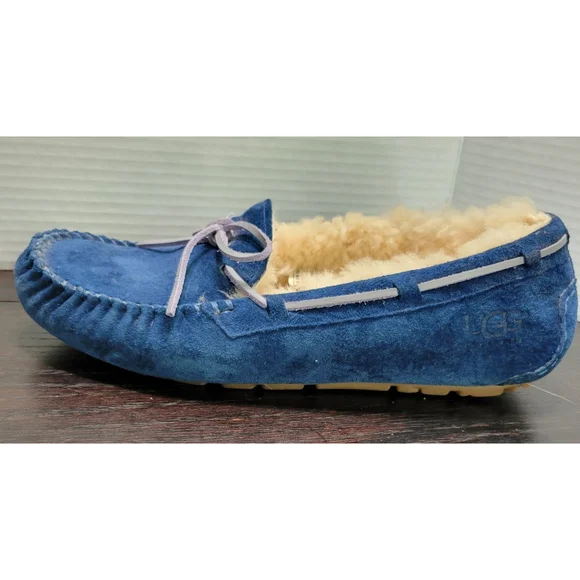UGG Women 10 EU 40 Peacock Blue Dakota Moccasins Slippers Sherling Lined - Picture 5 of 12